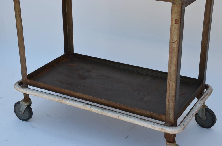 Mid-20th Century Sturdy Industrial Bar Cart on Wheels For Sale