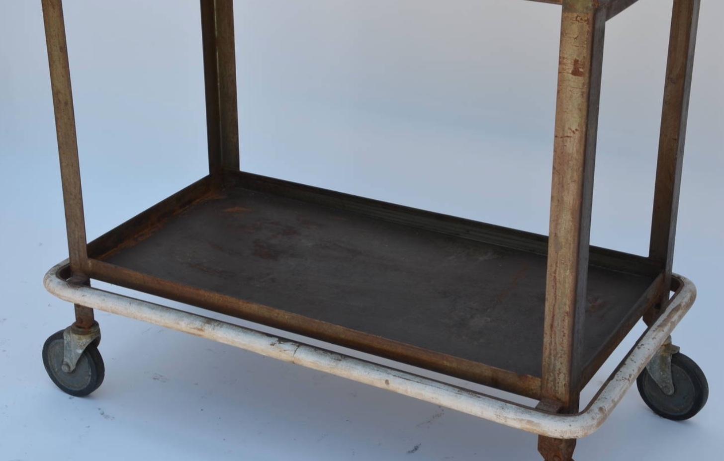 Sturdy Industrial Bar Cart on Wheels In Good Condition For Sale In Los Angeles, CA