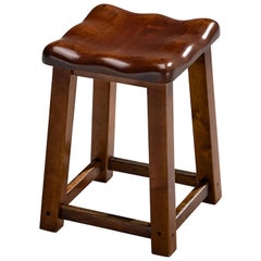 Sturdy Italian Stool with Handcrafted Organic Seat in Walnut