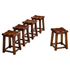 Sturdy Italian Stools with Handcrafted Organic Seats in Walnut