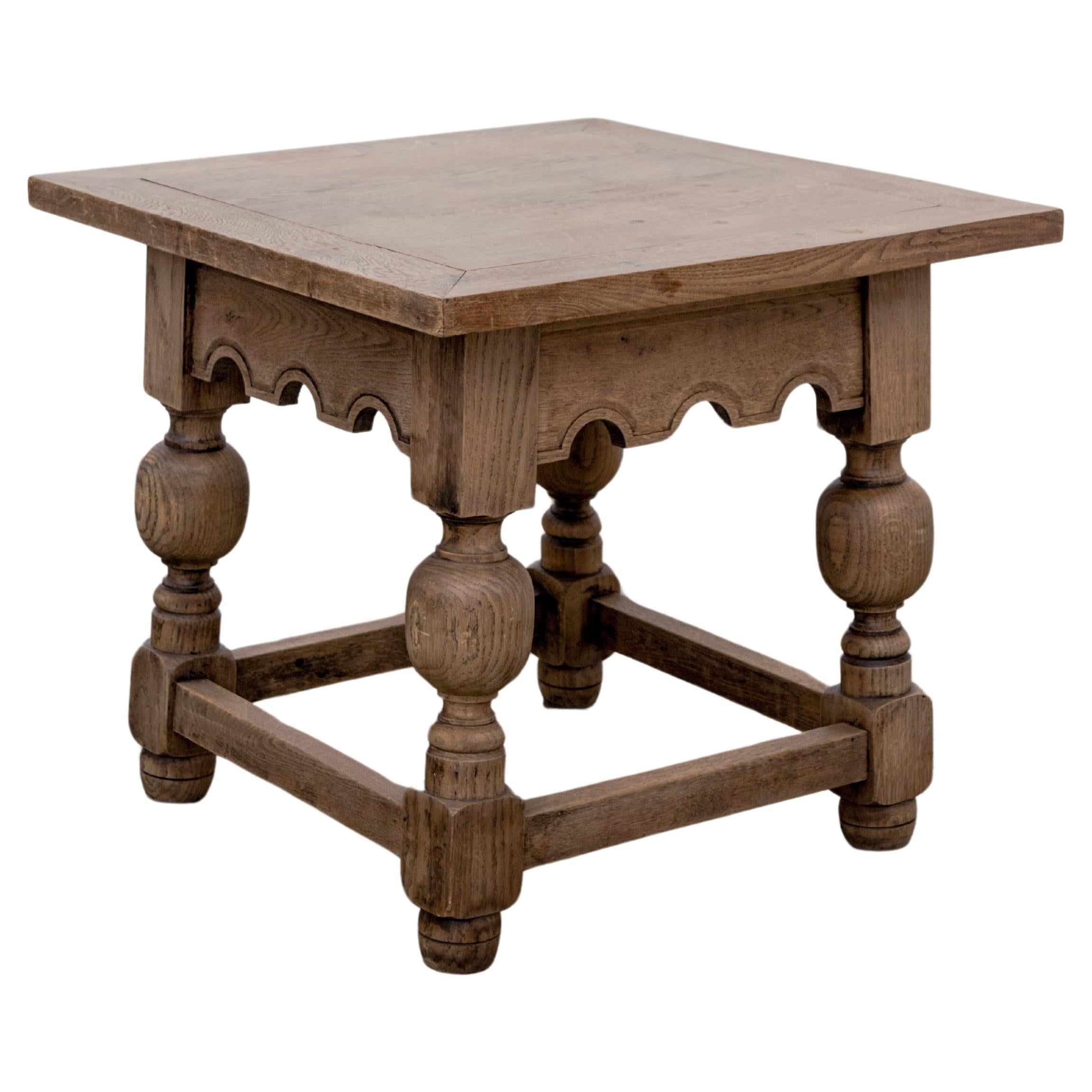 Sturdy Jacobean Oak Side Table For Sale