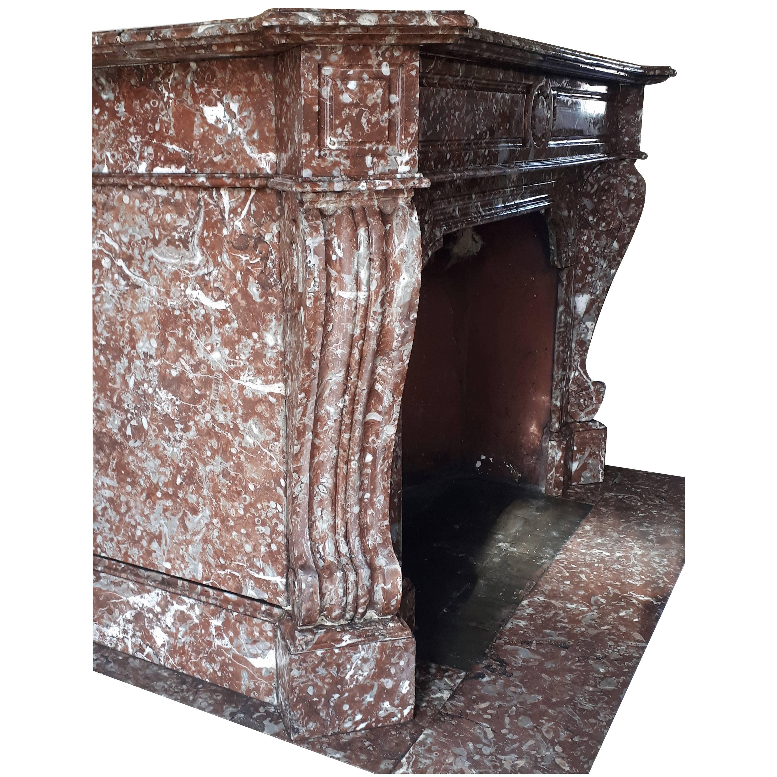FIREPLACE Louis Philippe in Belgian Red Marble Griotte For Sale