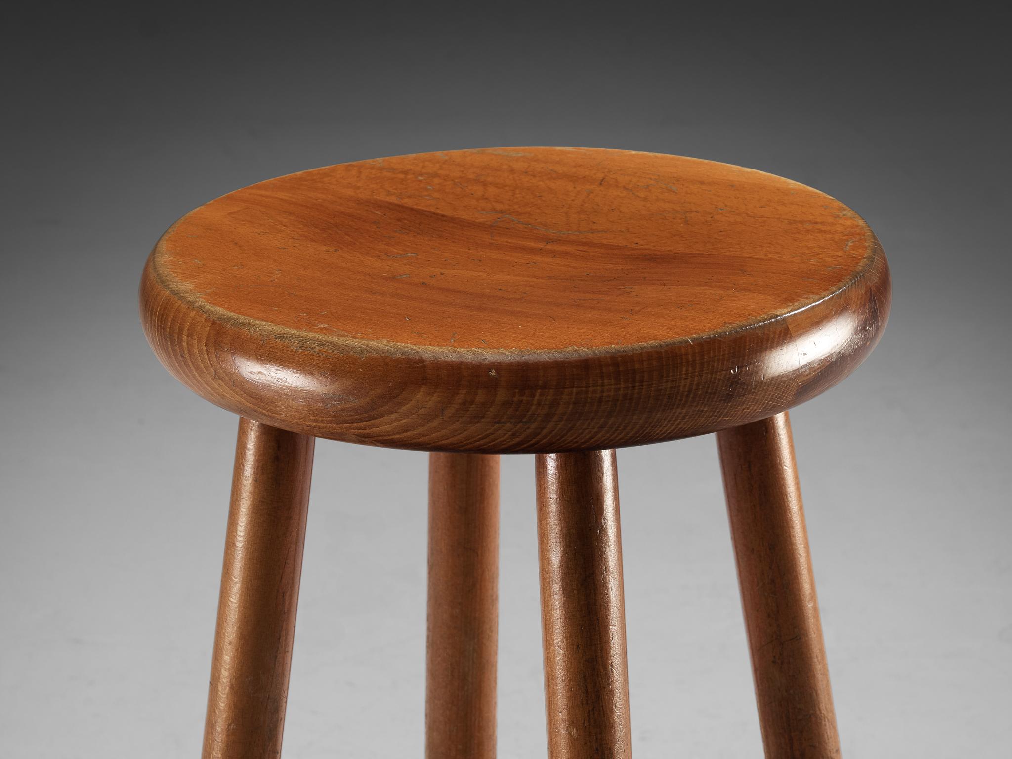 European Sturdy Mid-century Bar Stools in Solid Wood For Sale