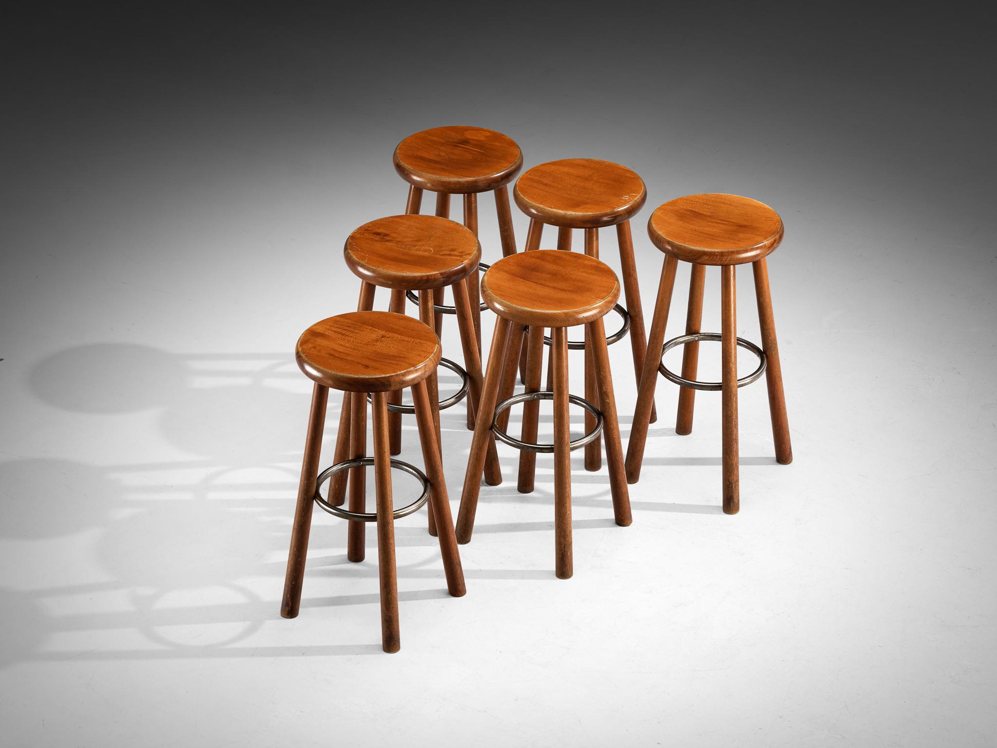 Sturdy Mid-century Bar Stools in Solid Wood In Good Condition For Sale In Waalwijk, NL