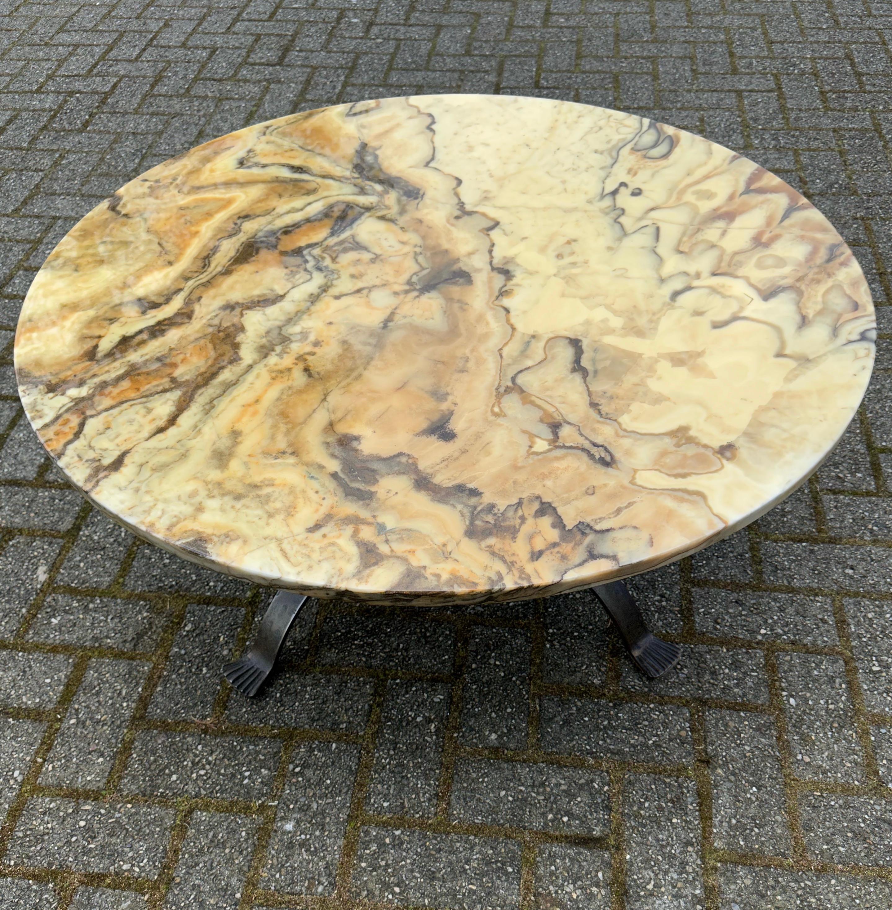 Sturdy Midcentury Coffee Table with a Beautiful Marble Top and Wrought Iron Base For Sale 5