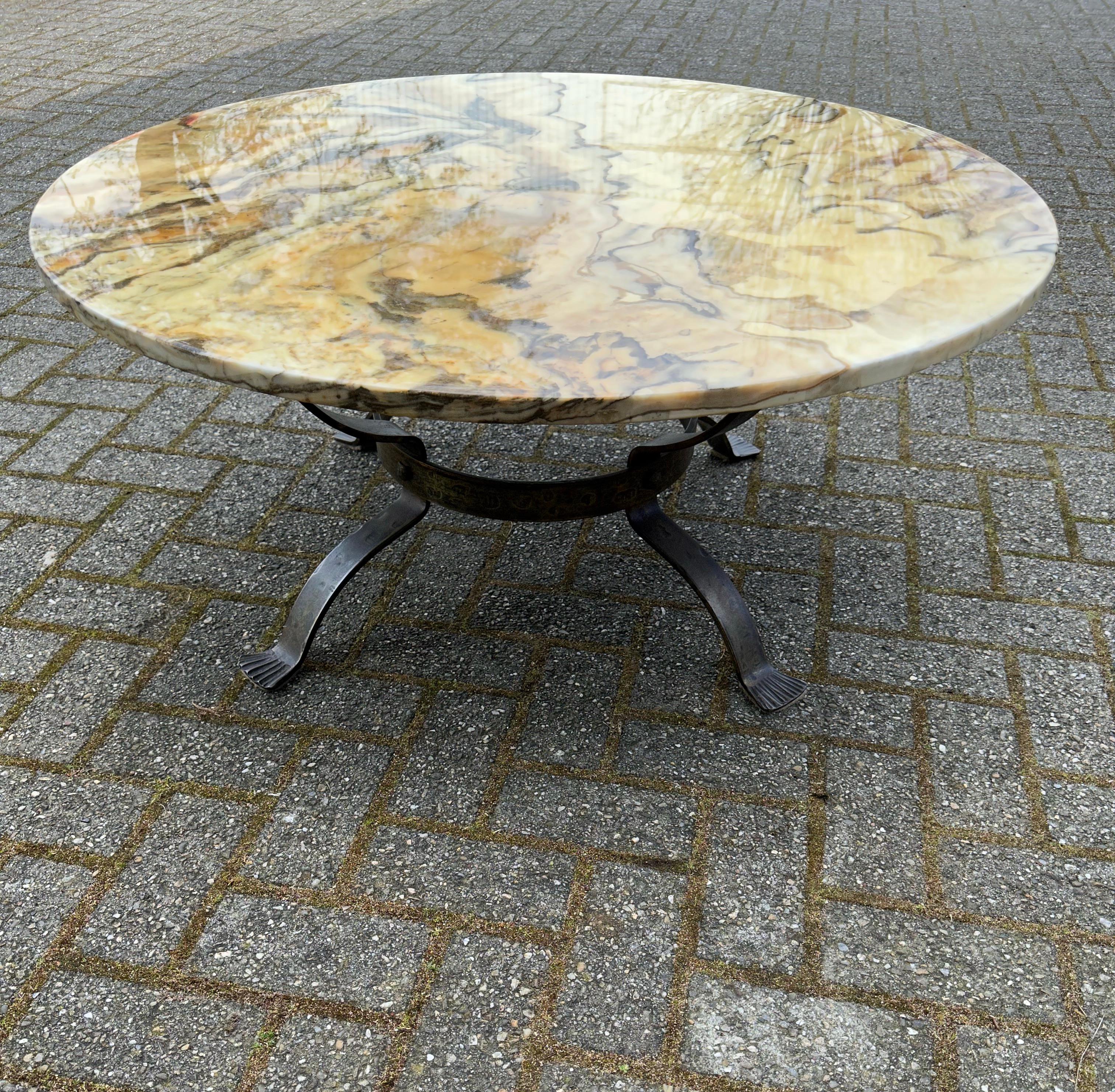 Sturdy Midcentury Coffee Table with a Beautiful Marble Top and Wrought Iron Base For Sale 9