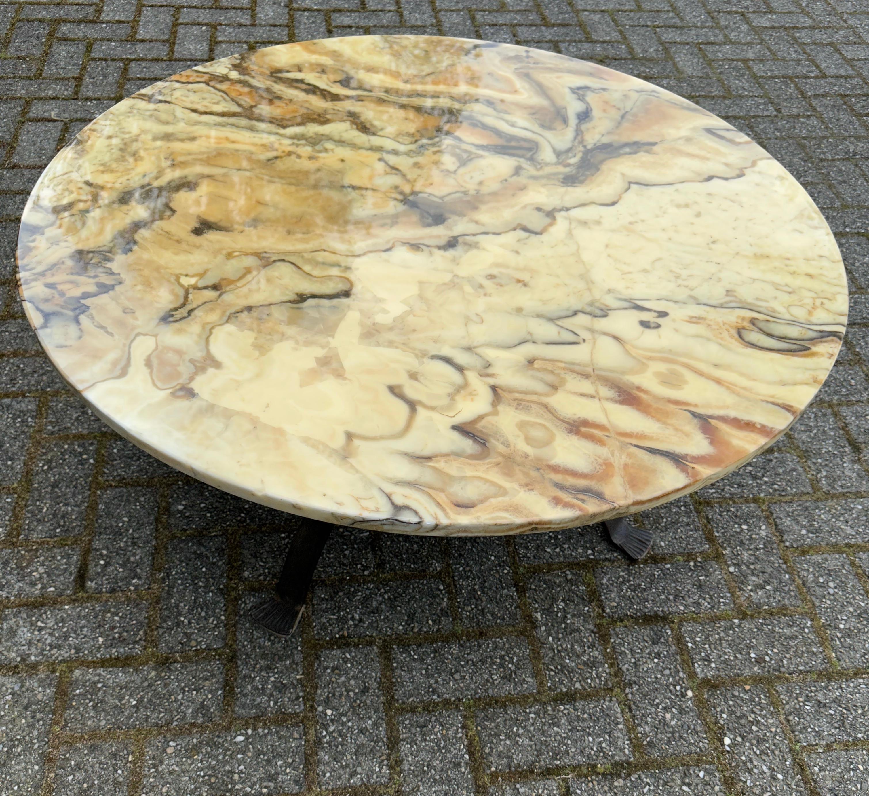 Sturdy Midcentury Coffee Table with a Beautiful Marble Top and Wrought Iron Base For Sale 11