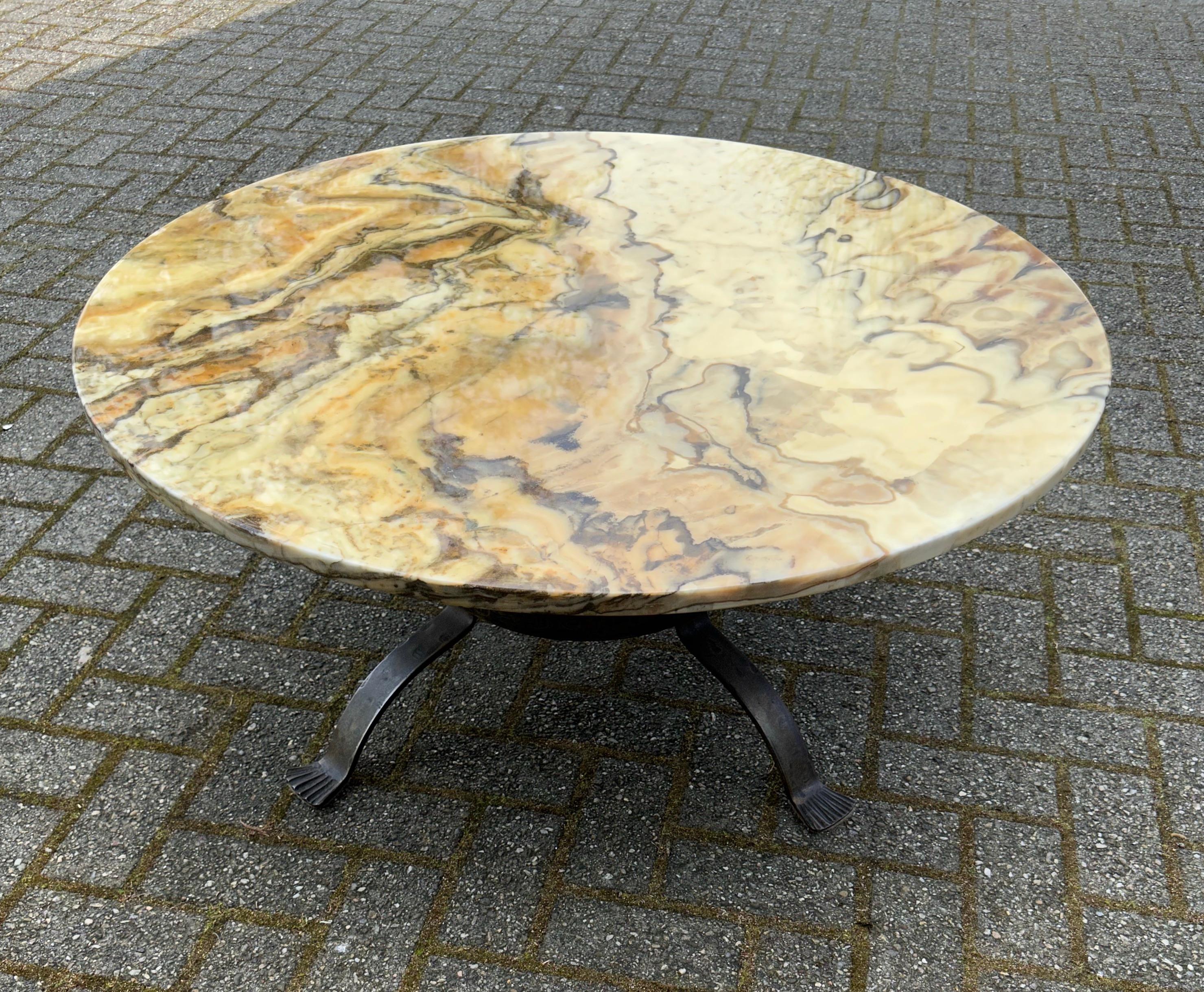 Sturdy Midcentury Coffee Table with a Beautiful Marble Top and Wrought Iron Base For Sale 12