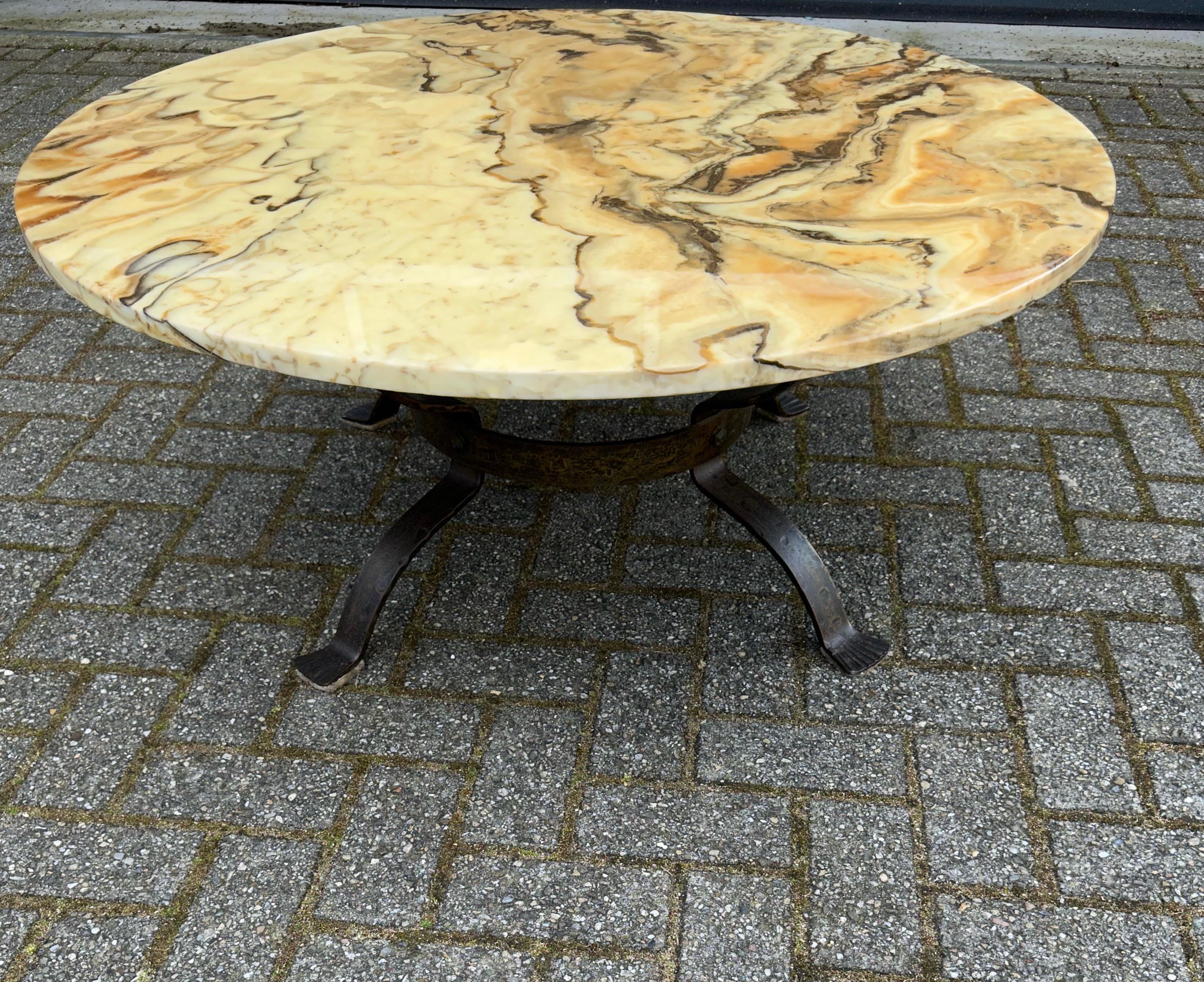 Sturdy Midcentury Coffee Table with a Beautiful Marble Top and Wrought Iron Base For Sale 2