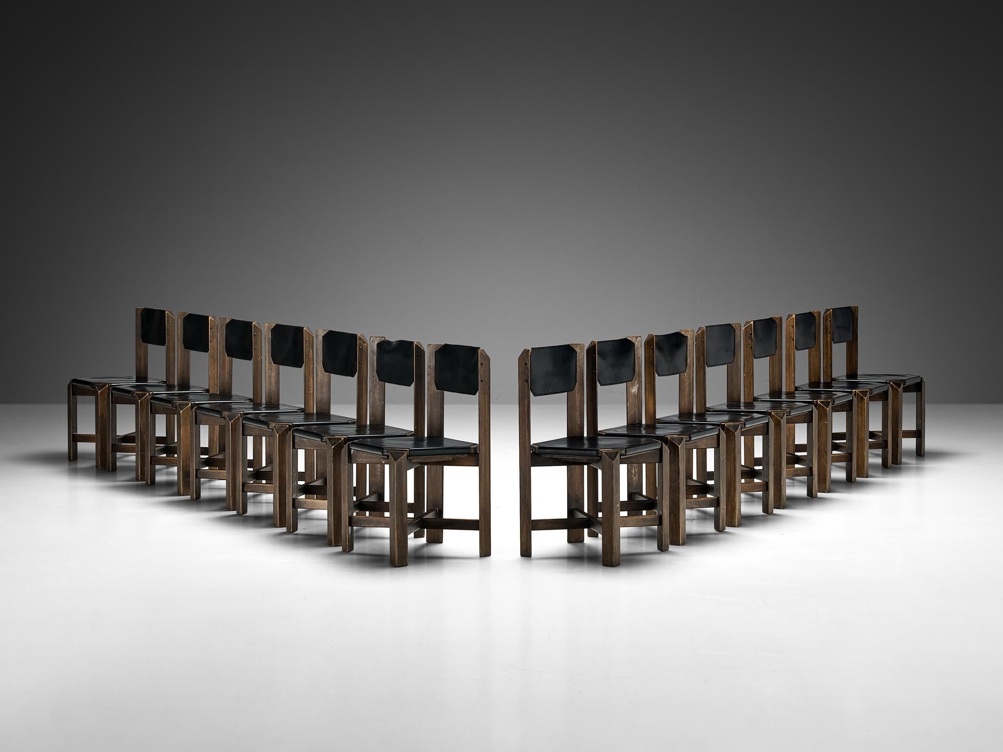 Cuir Ensemble robuste de quatorze chaises de salle à manger en cuir noir et Wood Wood 