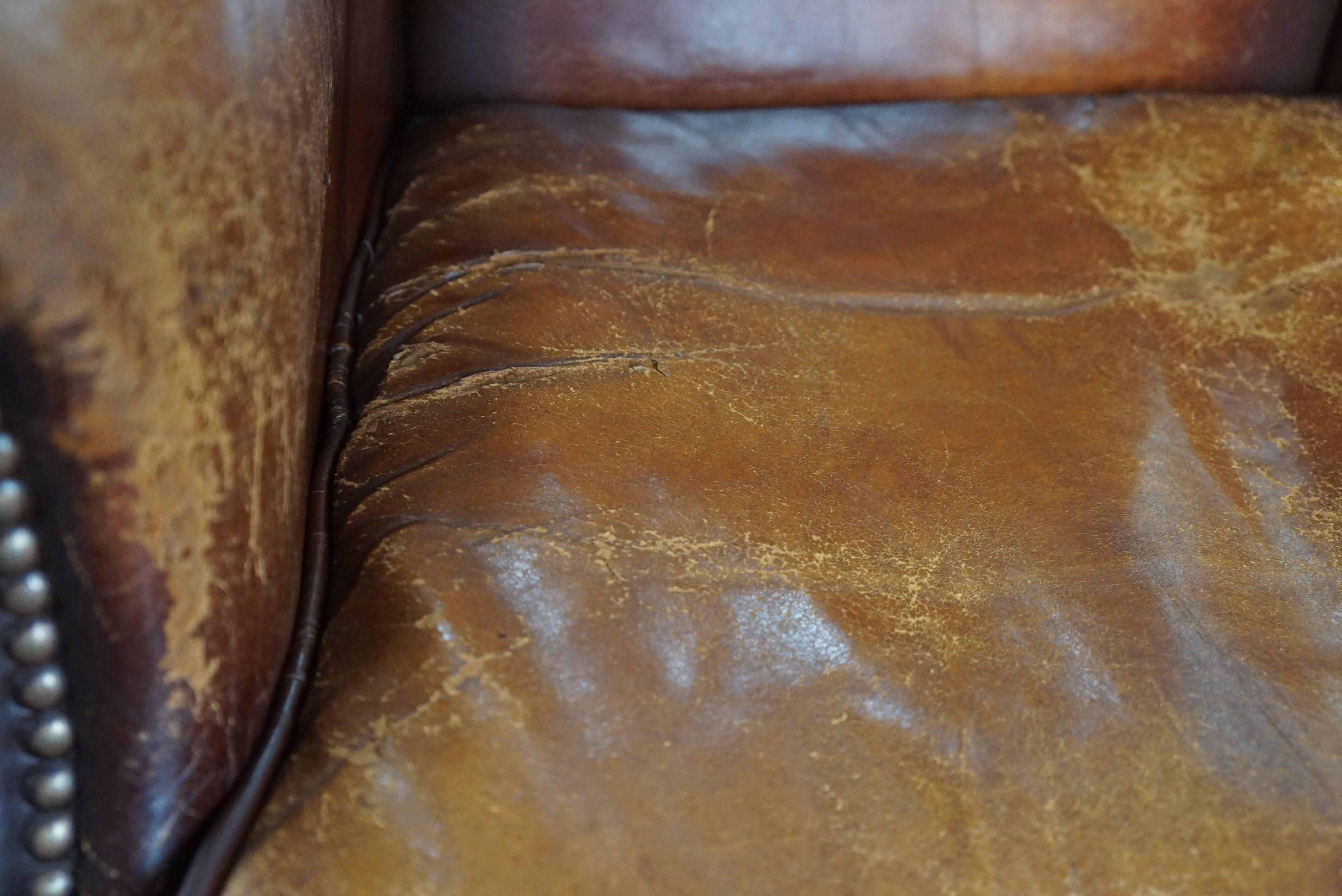 Sturdy sheep leather armchair with a distressed look For Sale 5
