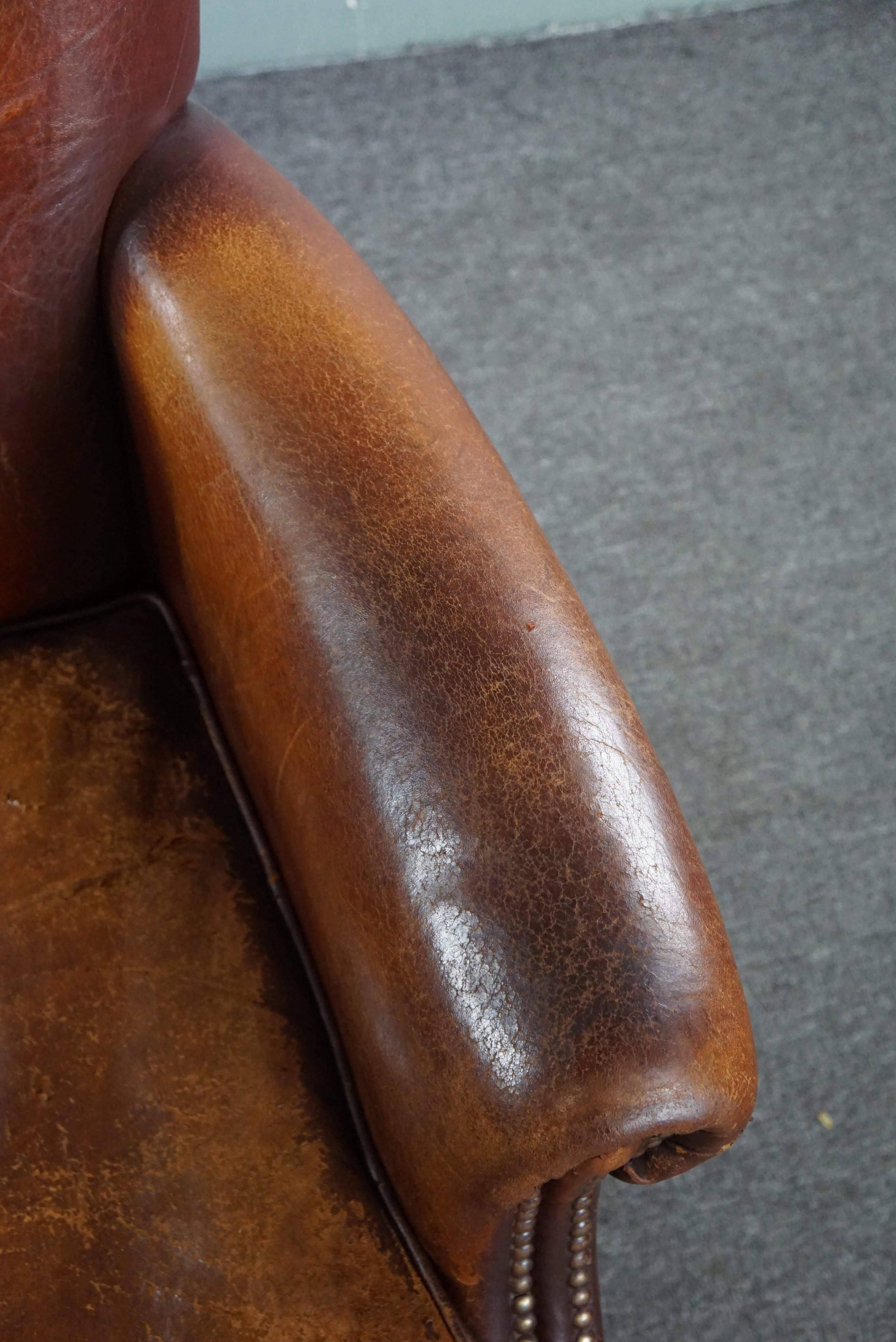 Sturdy sheep leather armchair with a distressed look For Sale 3