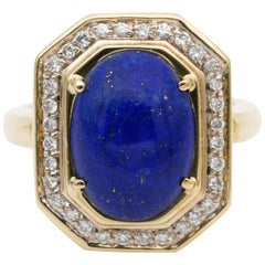 Sturdy Vintage Diamond Lapis Cocktail Ring Heavy 18 Karat Gold