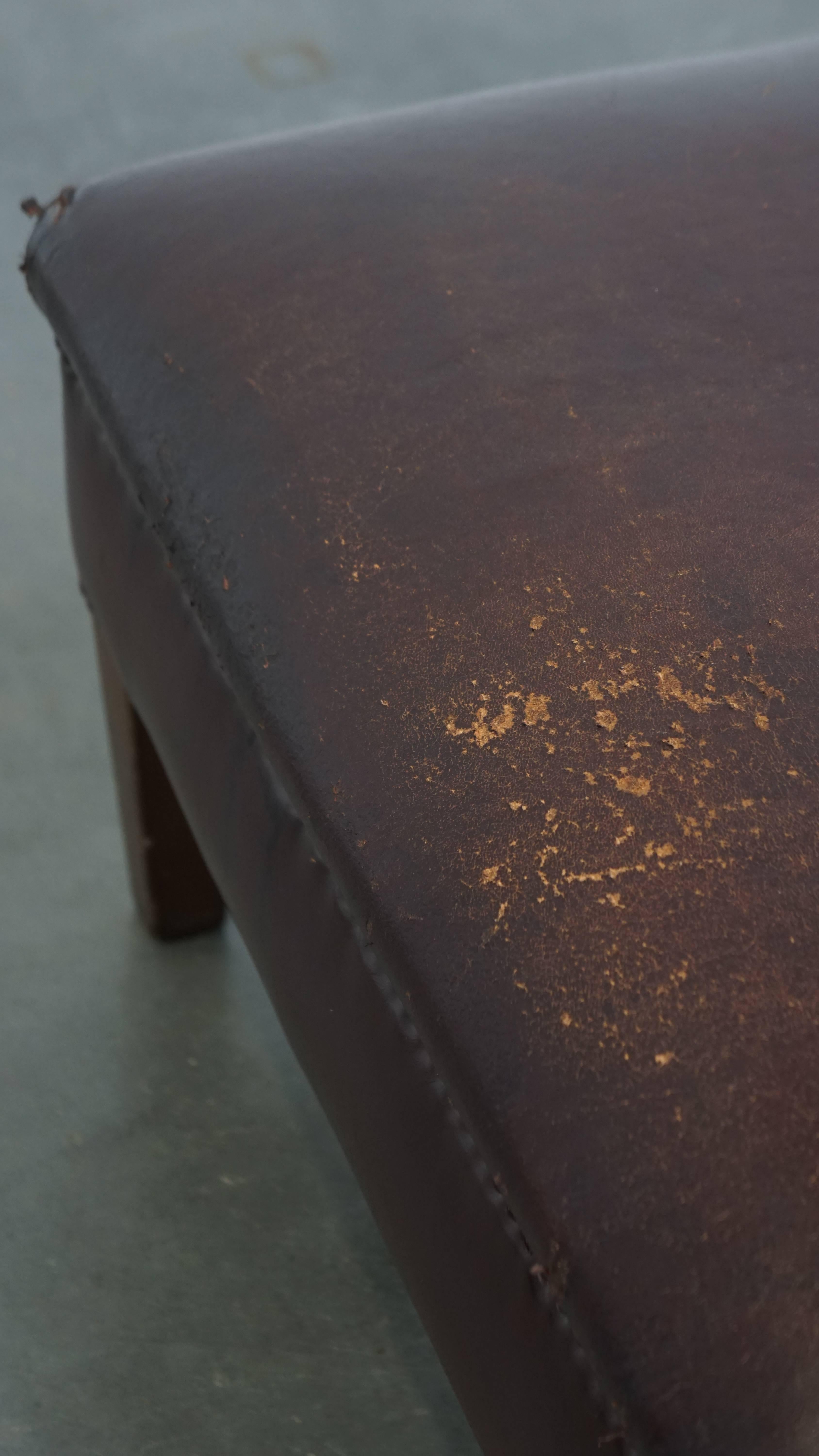 Sturdy Vintage Ottoman Made of Sheepskin Leather For Sale 3