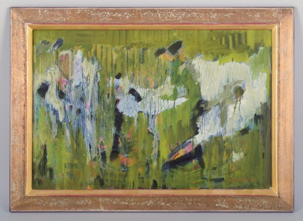 Sture Haglundh (1908-1978), listed Swedish artist.
Oil on board.
Abstract composition. Colouristic palette.
Approximately from the 1960s.
Signed.
Visible dimensions: 54.0 cm x 35.5 cm.
Total dimensions: 65.0 cm x 47.0 cm.