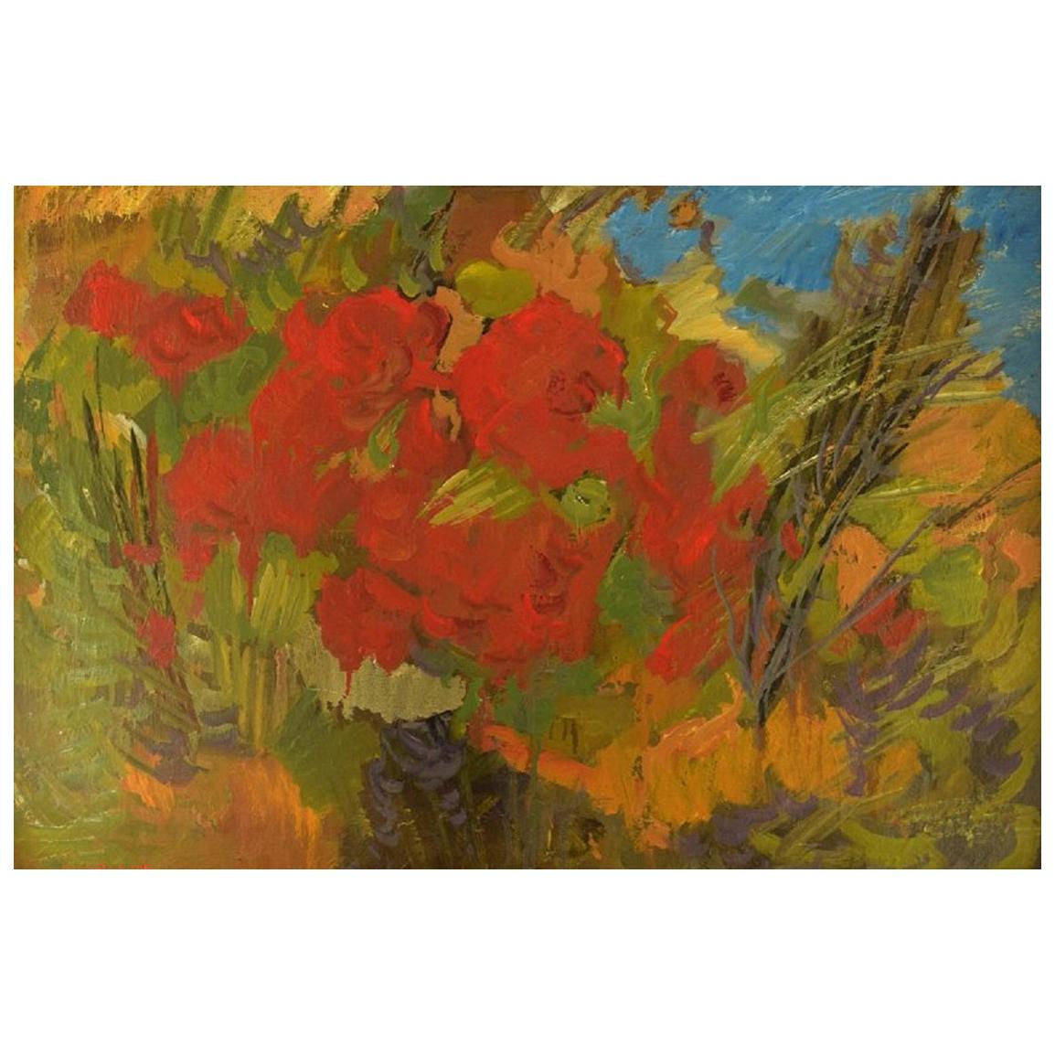 Sture Haglundh, Sweden, Mixed-Media on Board, Wild Flowers, 1960s For Sale