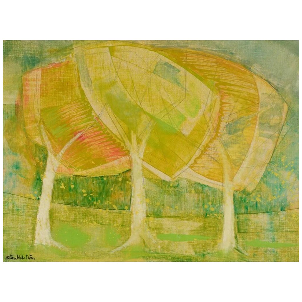 Sture Wickström, Swedish artist. Oil on canvas. Modernist landscape