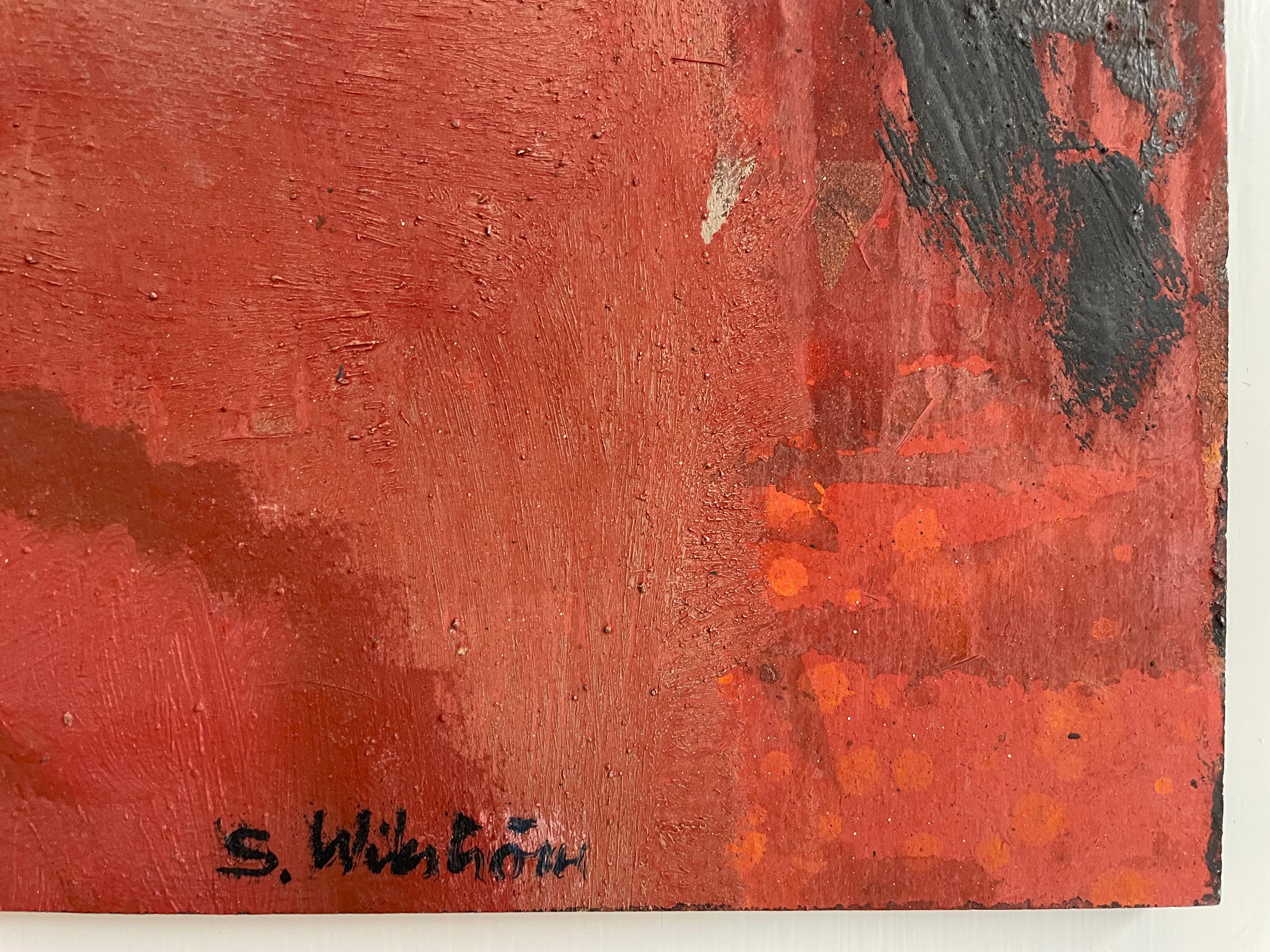 Feminine Rot und Schwarz Moderne Abstrakte Strukturierte Malerei von Sture Wikström im Angebot 3