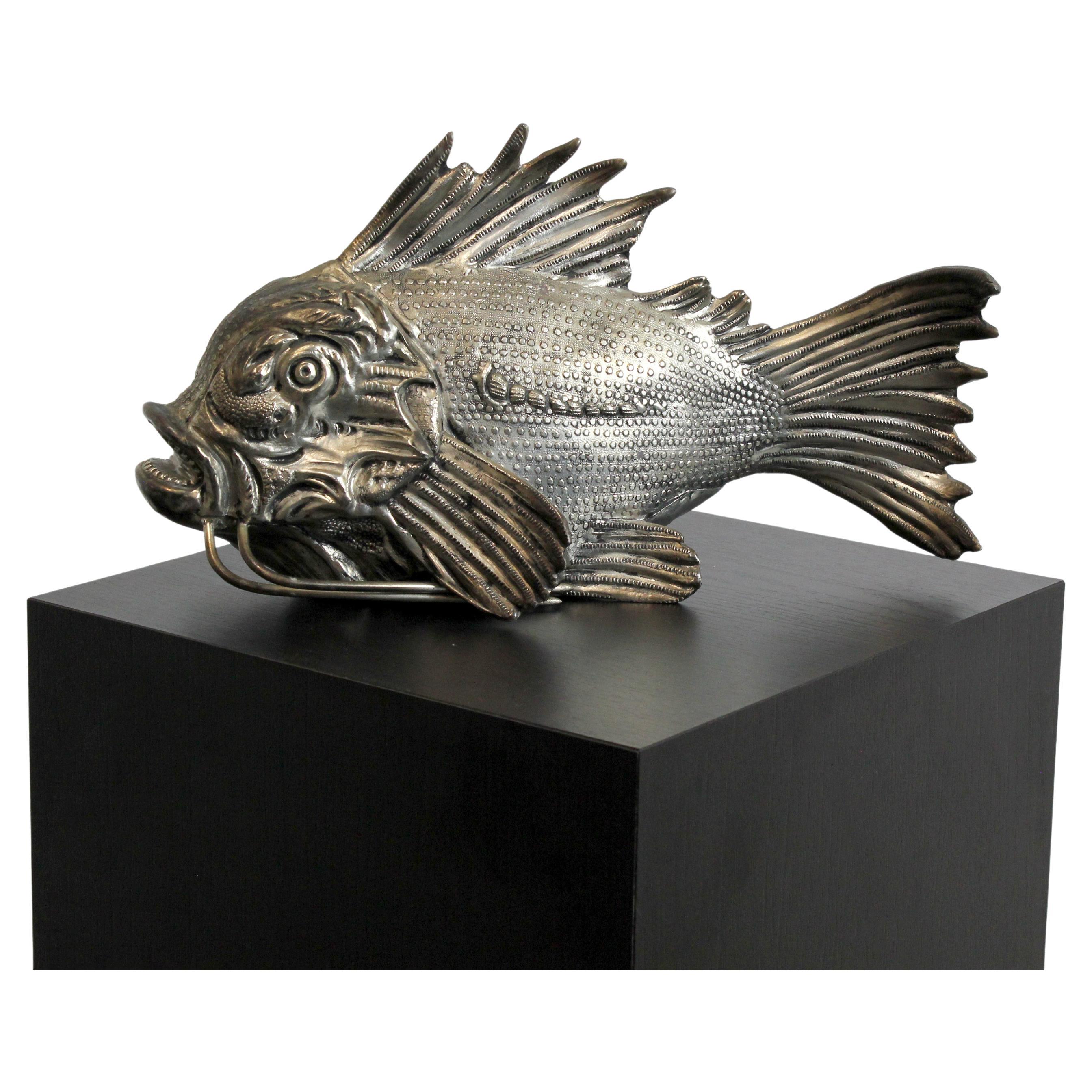 Sturgeon in silver-plated metal and tin - Mauro Manetti - c. 1970 - Italy