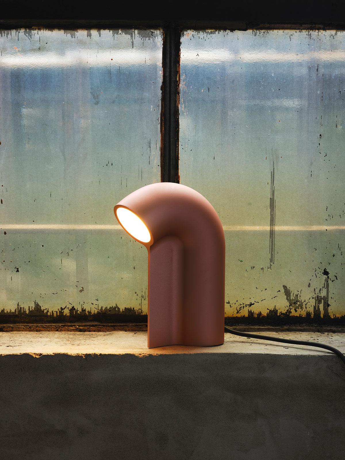 Anodized Stutter Table Lamp, Calen Knauf, Aluminum Pink Heavy Feature Light Thick For Sale