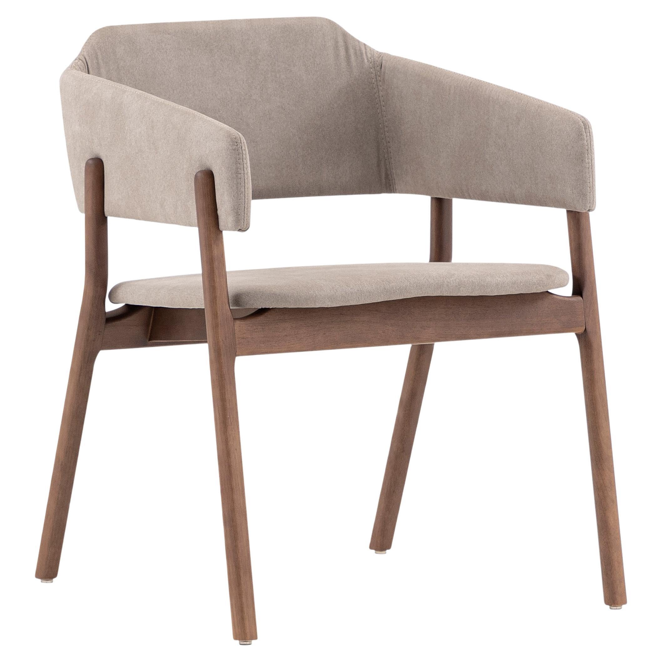 Zani Dining Chair in Light Brown Upholstery and Walnut Wood Finish, Set