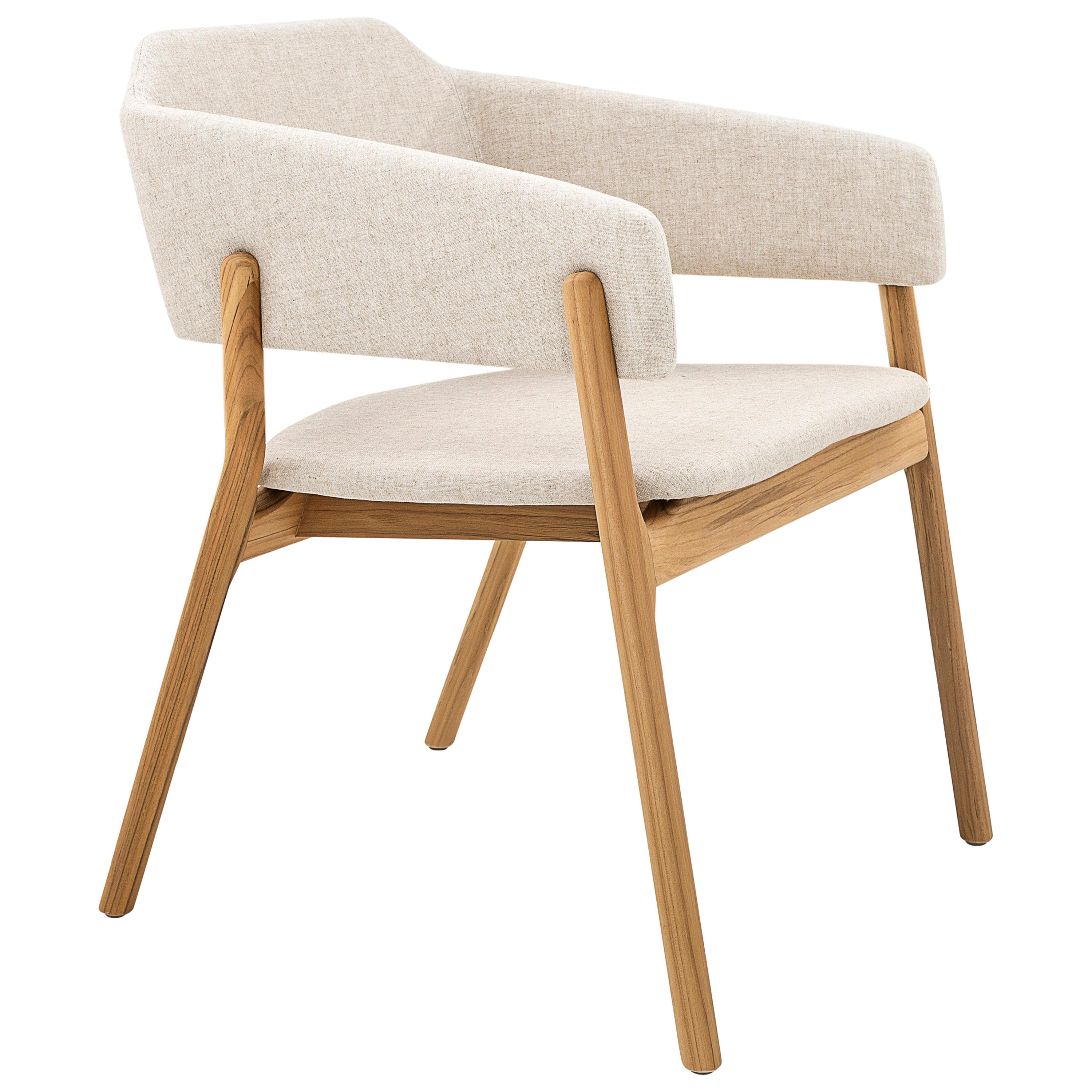Stuzi Chair in Teak Wood Finish with Oatmeal Fabric For Sale