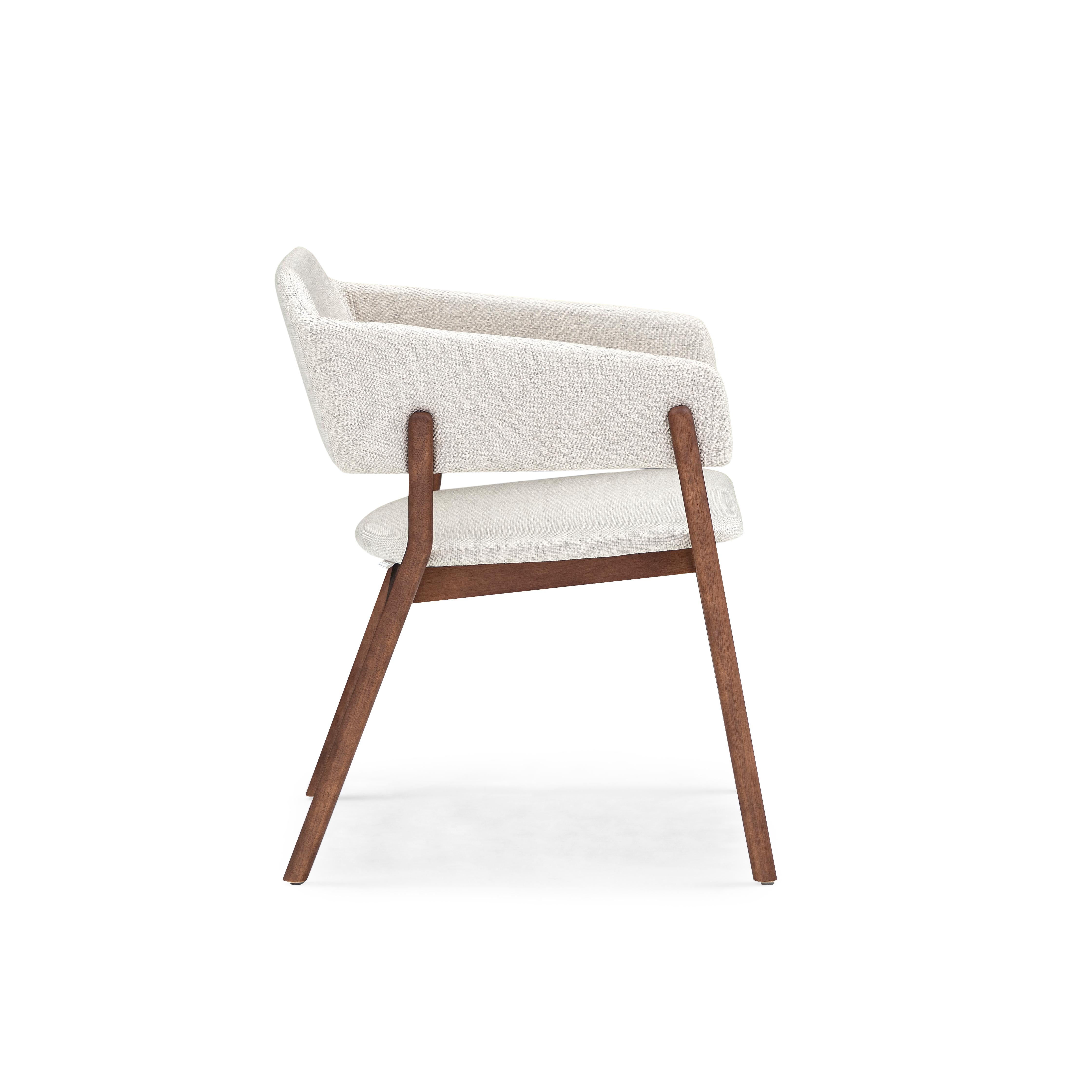 Brazilian Stuzi Chair in Walnut Wood Finish with an Off-White Fabric For Sale