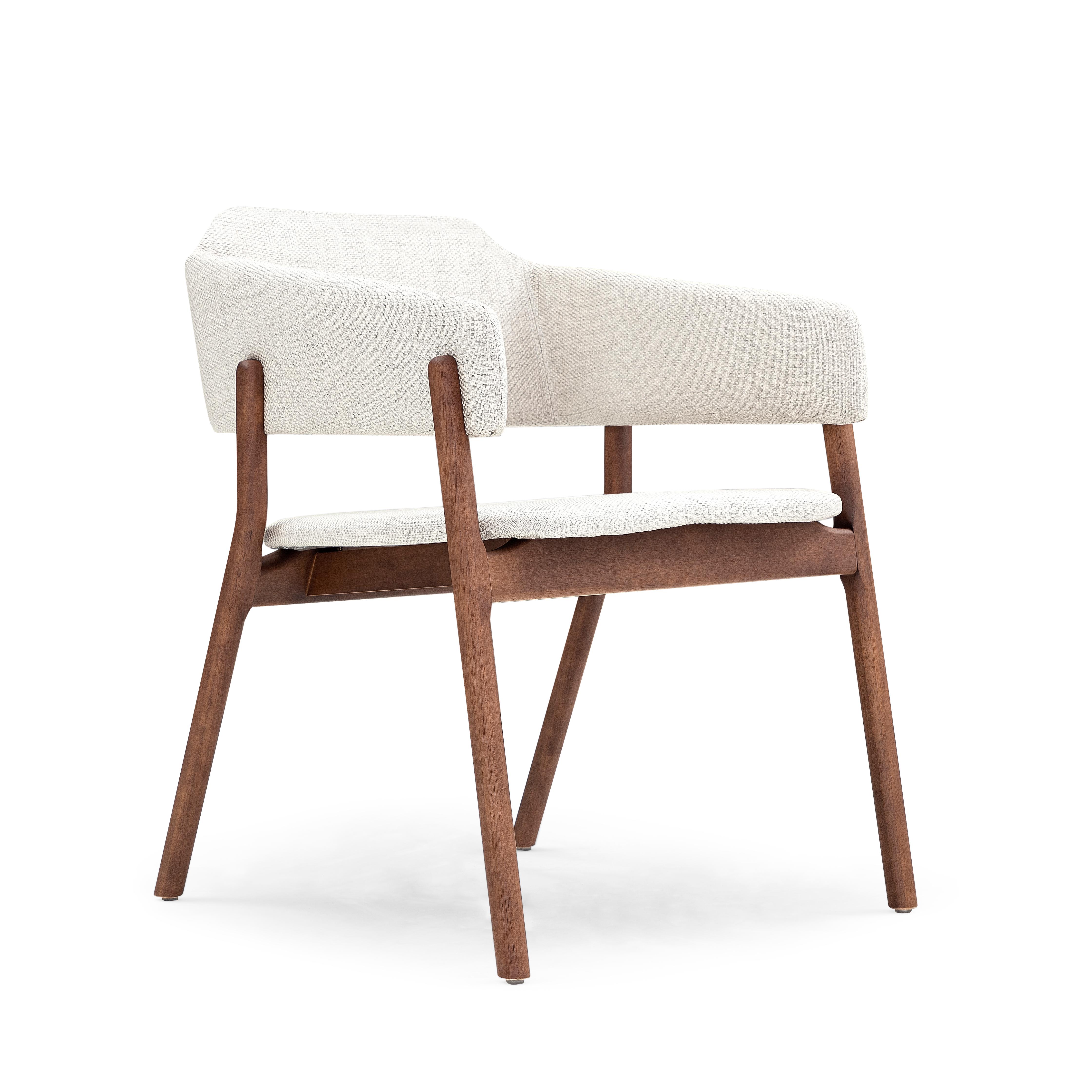 Contemporary Stuzi Chair in Walnut Wood Finish with an Off-White Fabric For Sale