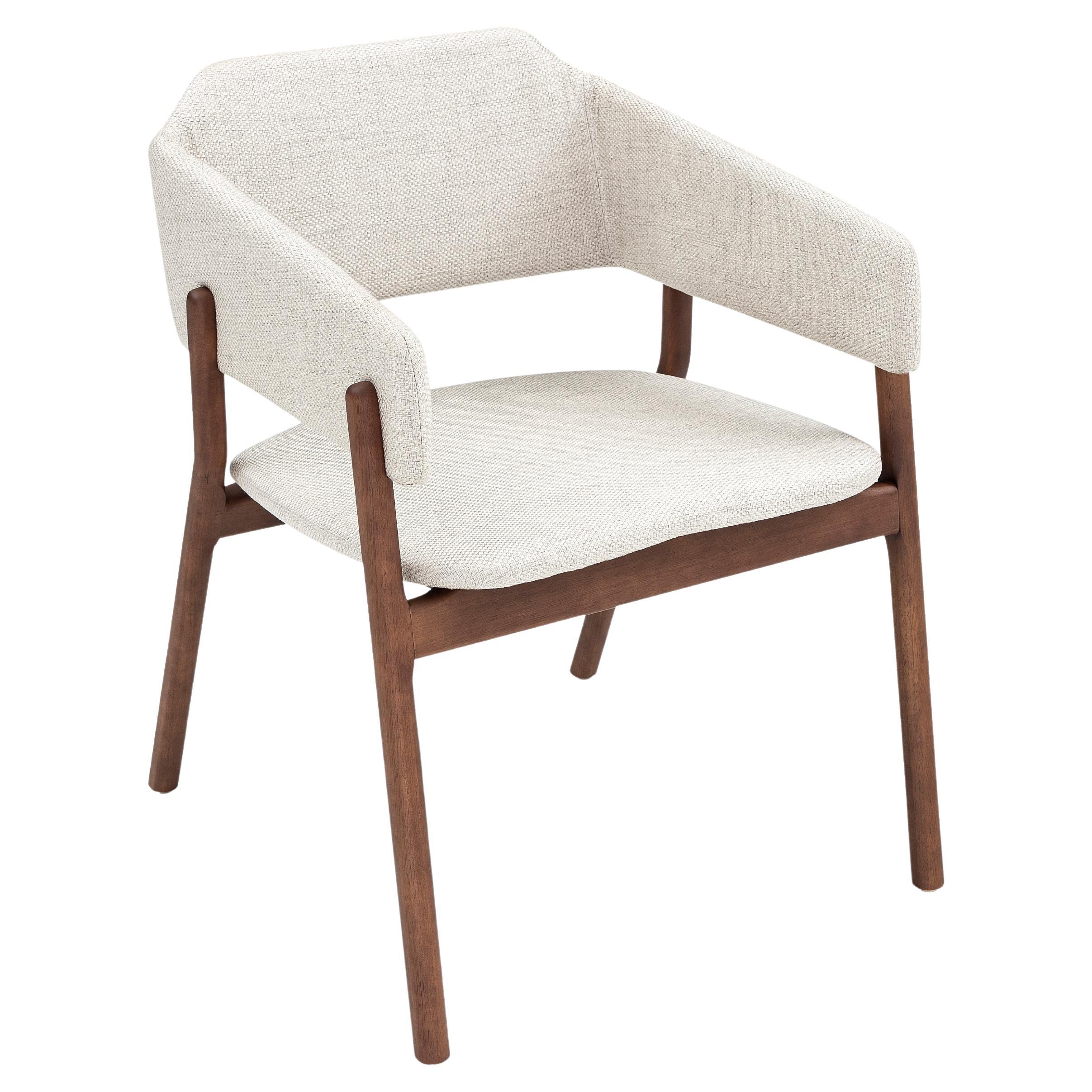 Customizable Walnut Finish Dining Chair with Off White Upholstery, Stuzi Design