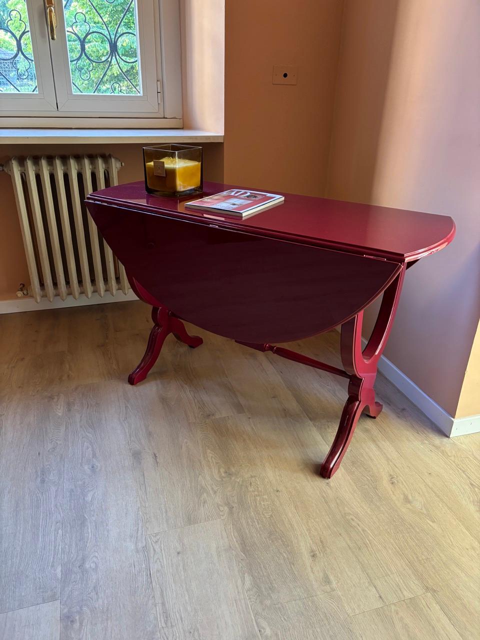 Art Nouveau Style 20th Century Transformable Dining - Consolle Table Lacquered Bordeaux For Sale