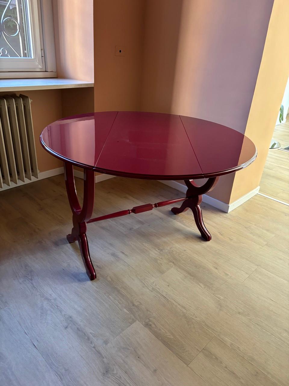 Style 20th Century Transformable Dining - Consolle Table Lacquered Bordeaux For Sale 2