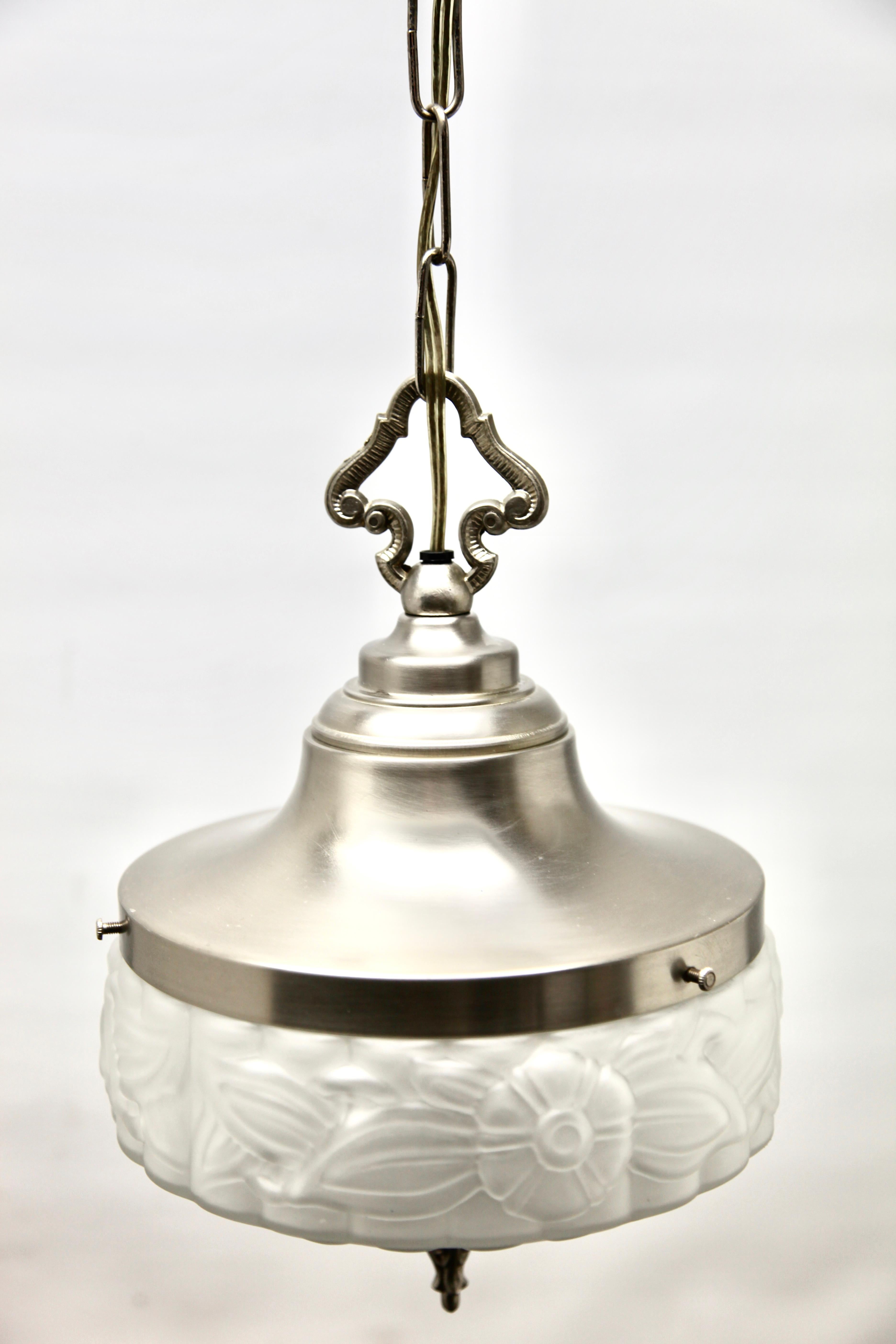 Style Art Deco Ceiling Lamp, Scailmont Belgium Glass Shade, 1950s 5