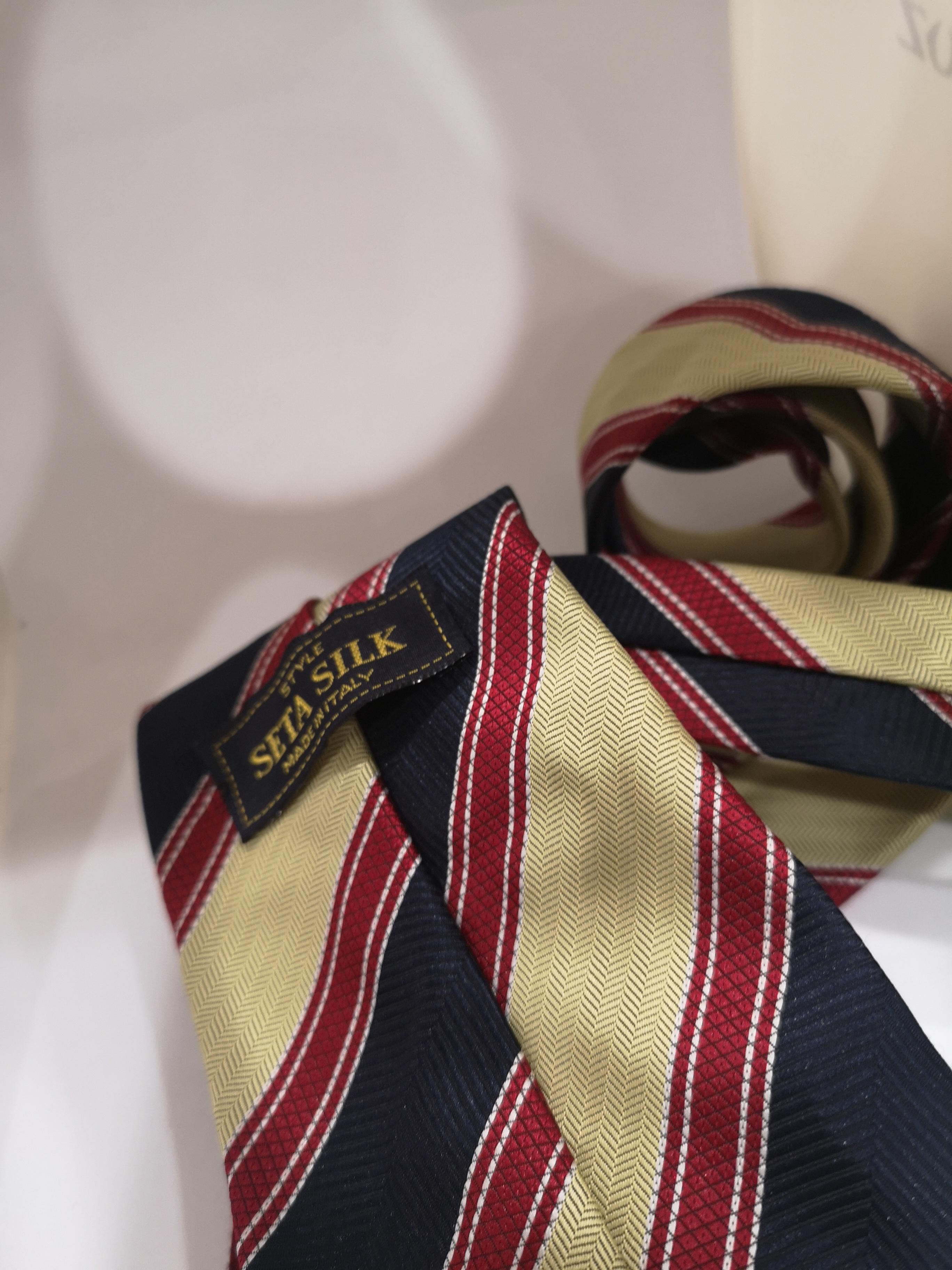 Style beige red blue multicoloured silk tie 3