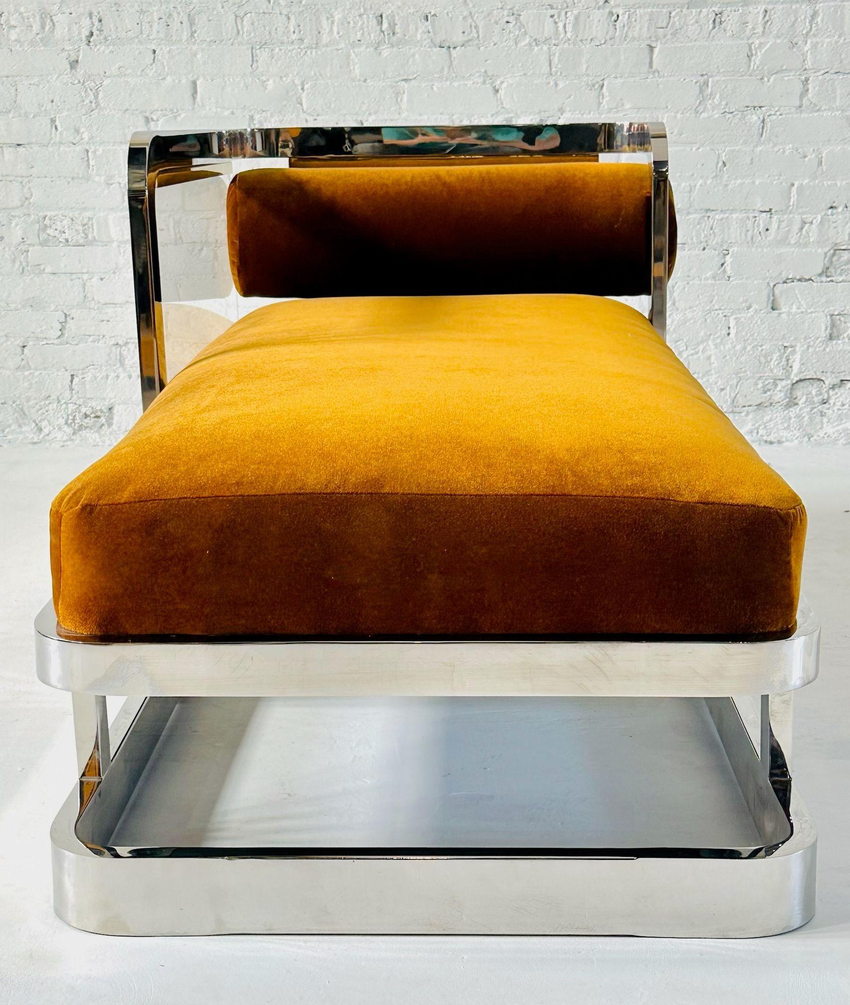 Mid-Century Modern Style Charles Hollis Jones Chrome Brass Lucite Chaise Lounge, 1970 For Sale