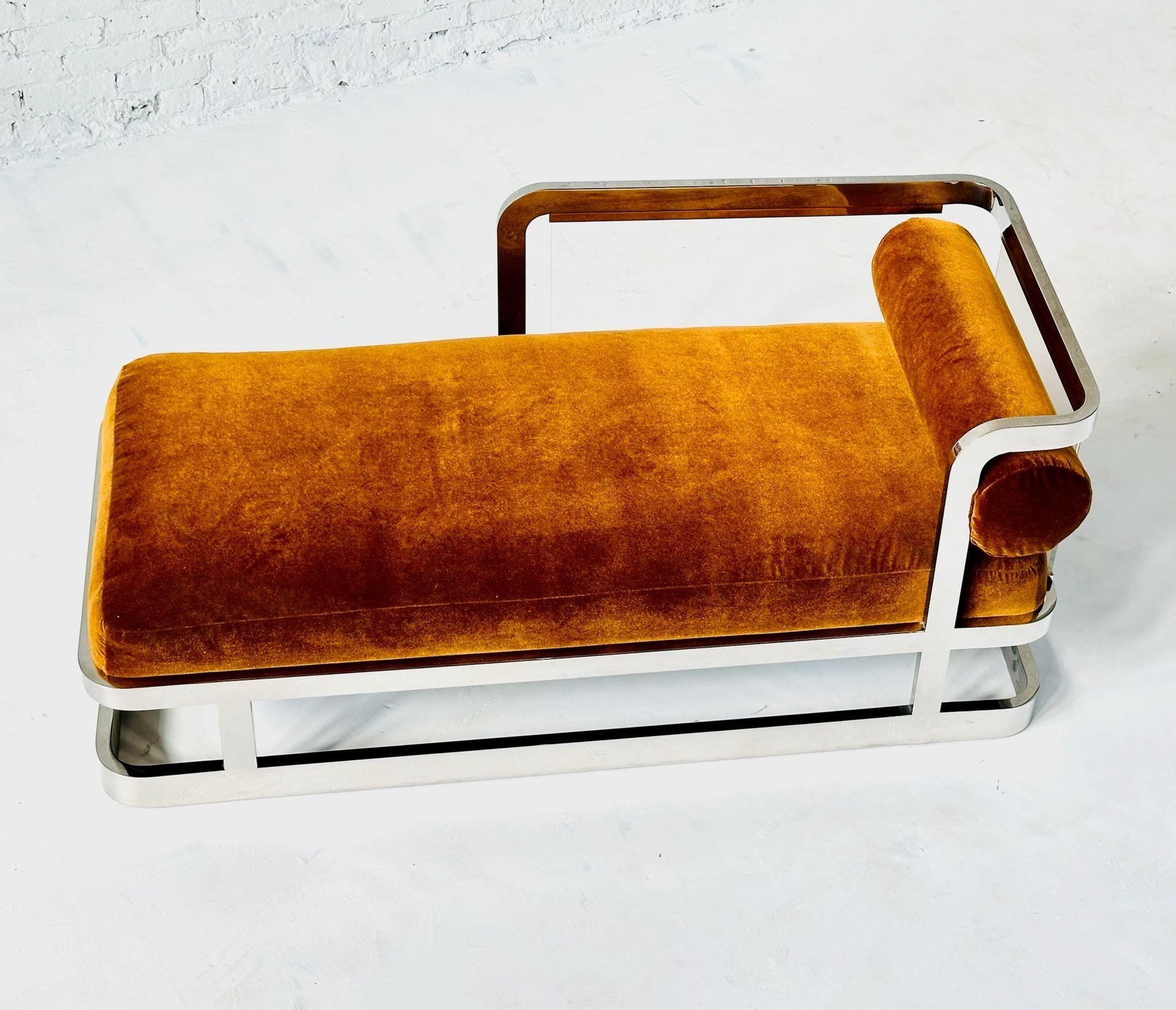 Late 20th Century Style Charles Hollis Jones Chrome Brass Lucite Chaise Lounge, 1970 For Sale