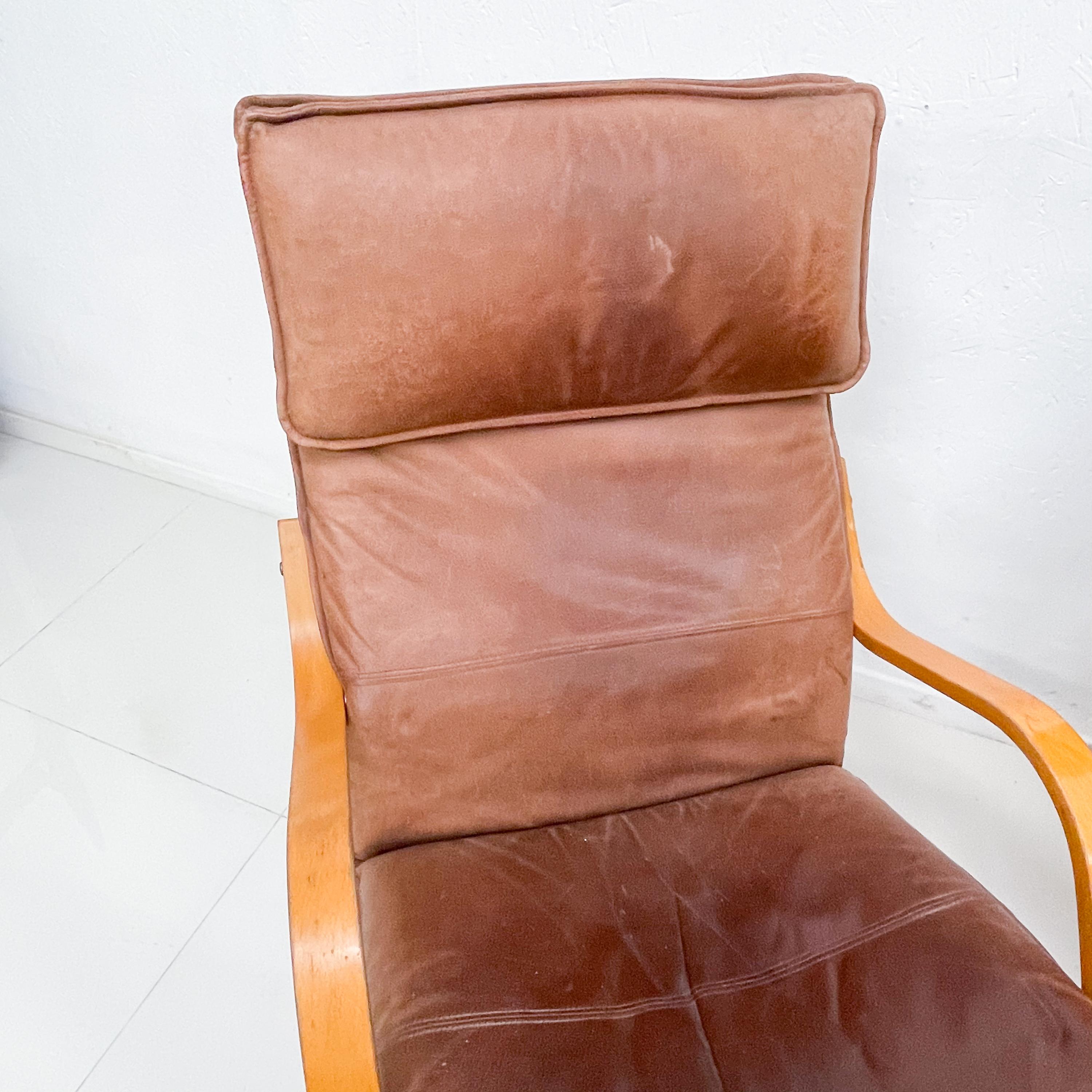 Italian Style De Sede Tall Leather Lounge Chairs Blonde Wood Star Base, Italy, 1960s