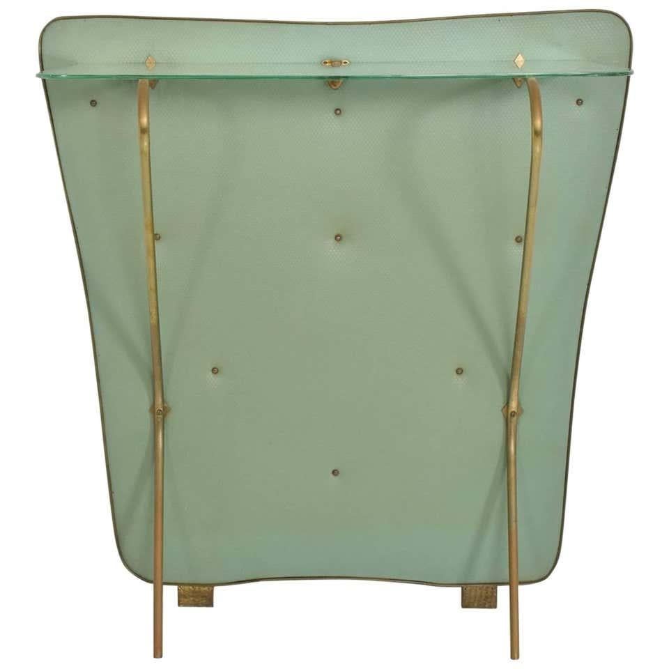 Gio Ponti Style Sculptural Floating Glass Wall Console Ethereal Mint Green 1950s 1