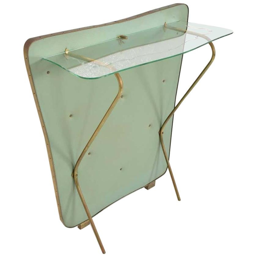 Gio Ponti Style Sculptural Floating Glass Wall Console Ethereal Mint Green 1950s