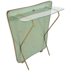 Gio Ponti Style Sculptural Floating Glass Wall Console Ethereal Mint Green 1950s