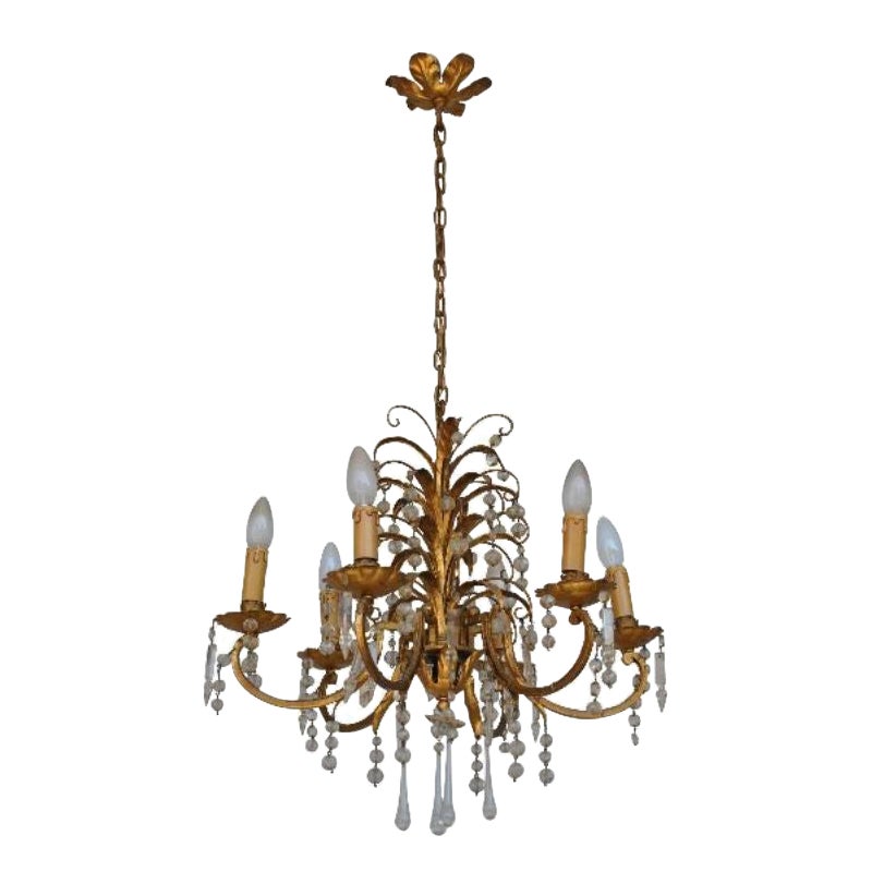 Lampadario a sospensione in metallo dorato, 1940