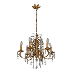 Lampadario a sospensione in metallo dorato, 1940