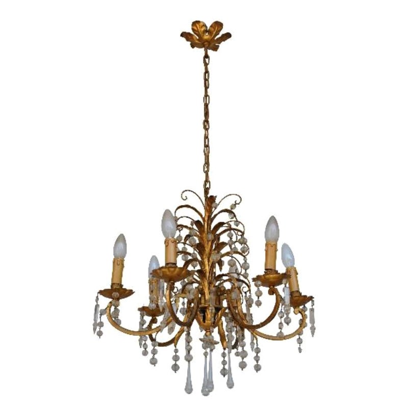 Lampadario a sospensione in metallo dorato, 1940