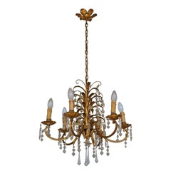 Lampadario a sospensione in metallo dorato, 1940