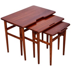 Sculpted Modern Solid Teak Nesting Tables Set of Three 1950s Denmark