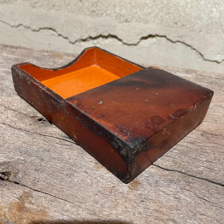 Style Hermes Leather Wrapped Memo Note Pad Holder Desk Accessory 1950s