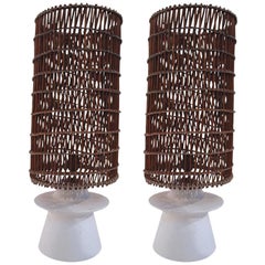 Style Jean-Michel Frank Pair of Lamps, Plaster and Wicker, circa 1950, France