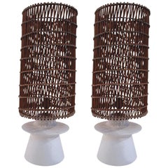 Style Jean-Michel Frank Pair of Lamps, Plaster and Wicker, circa 1950, France