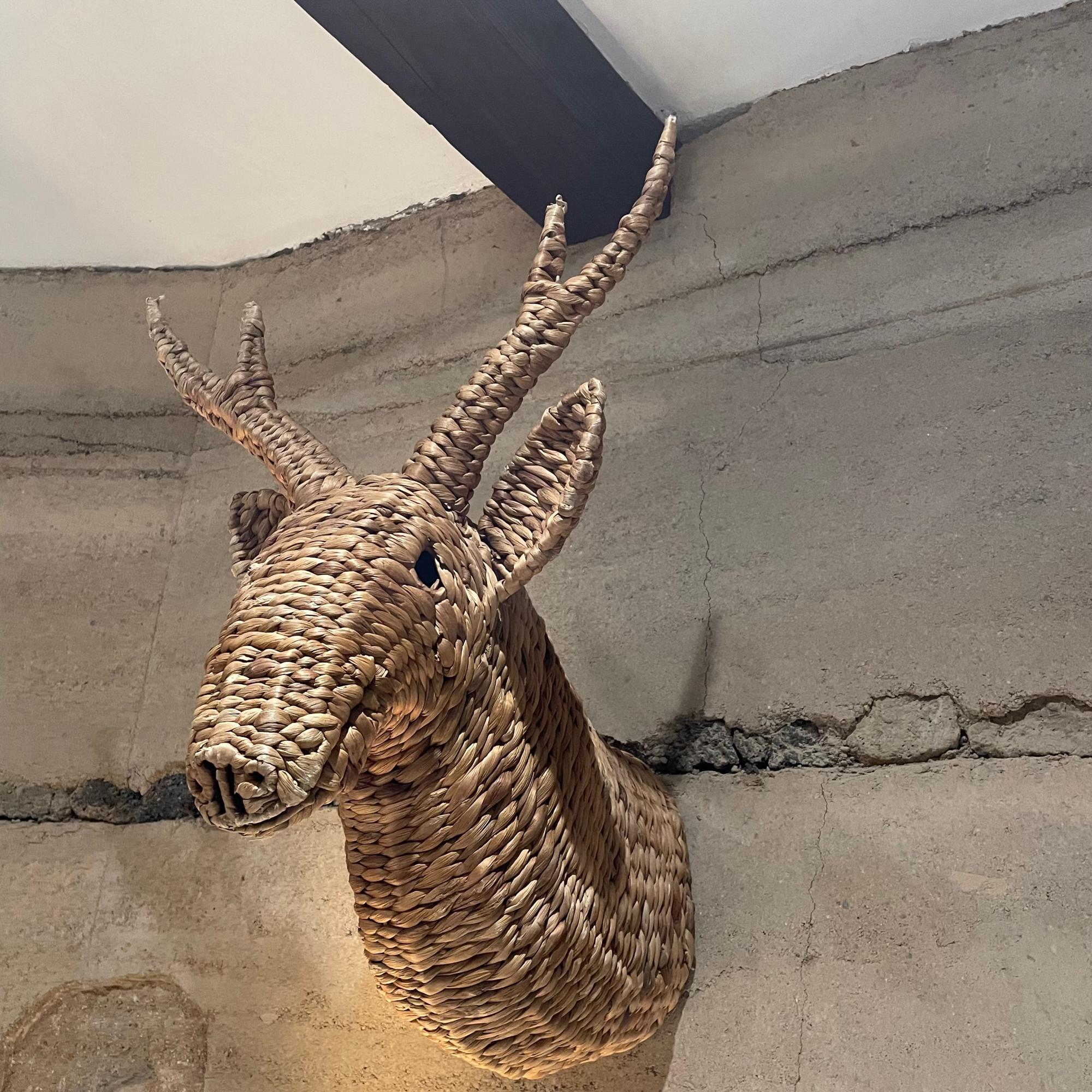 Deer Head
Style of Mario Lopez Torres handwoven reed handsome Stag Deer Head Mount Wall Art Sculpture
Measures: 20 D x 24 H x 19.25 W inches
Preowned original unrestored vintage condition. Review images provided.
Delivery to LA.