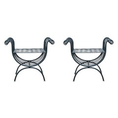 Style Neoclassic, Pair of Stools, Iron, circa 1970, France