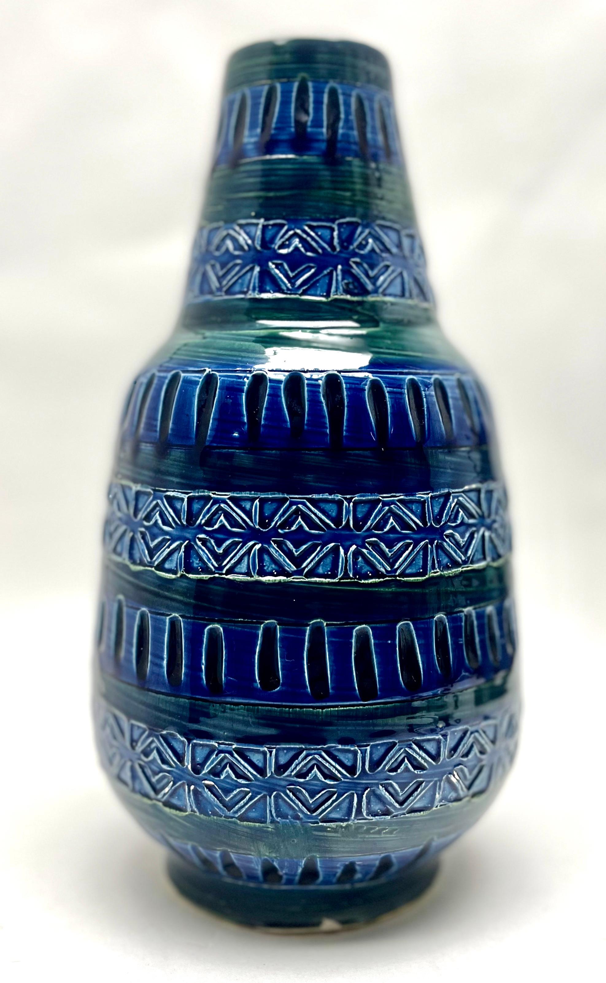 Mid-Century Modern Style of Bitossi Vintage Vase in Blue and Green Glaze Germany, 1970s For Sale